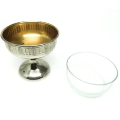 Bol à citrons Art Déco, laiton nickelé, verre, Suède, années 1930