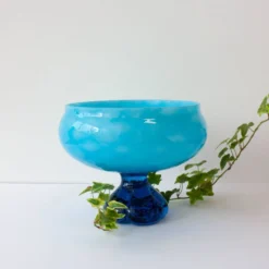 Bol, coupe sur pied en verre bleu, Portugal années 1960