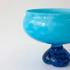 Bol, coupe sur pied en verre bleu, Portugal années 1960