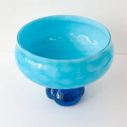 Bol, coupe sur pied en verre bleu, Portugal années 1960