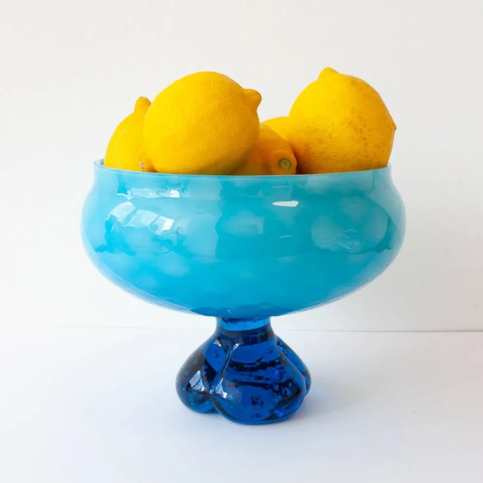 Bol, coupe sur pied en verre bleu, Portugal années 1960