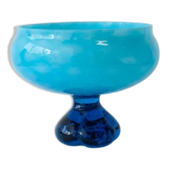 Bol, coupe sur pied en verre bleu, Portugal années 1960