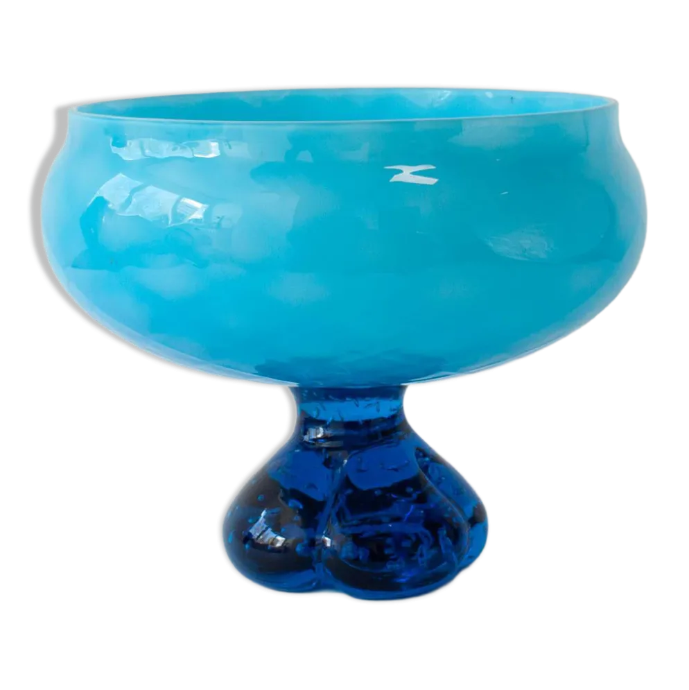Bol, coupe sur pied en verre bleu, Portugal années 1960