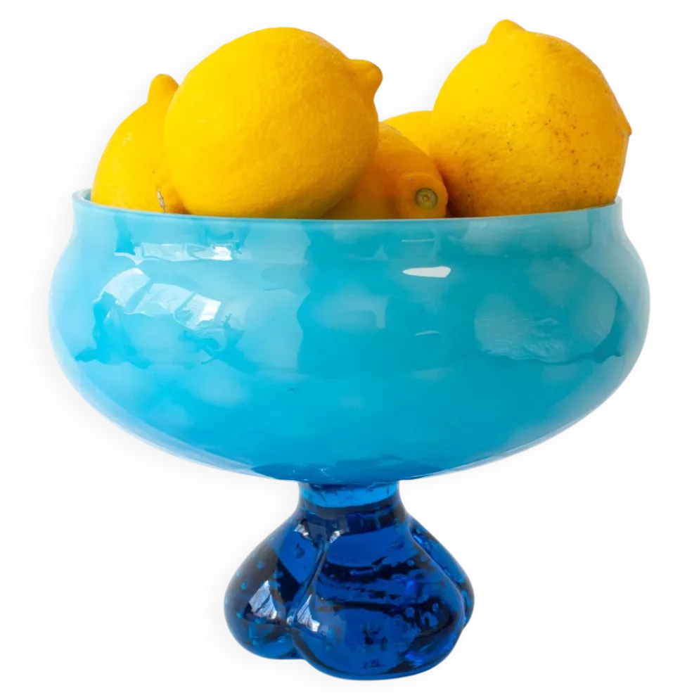 Bol, coupe sur pied en verre bleu, Portugal années 1960