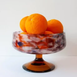 Bol, coupe sur pied vintage en verre multicolore, Portugal
