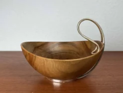Bol en teck et métal argenté de style mid-century moderne de Grasoli, Italie, années 1960.