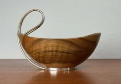Bol en teck et métal argenté de style mid-century moderne de Grasoli, Italie, années 1960.