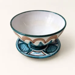 Bol et soucoupe en céramique par Robert Picault, motif zigzag, années 1960.