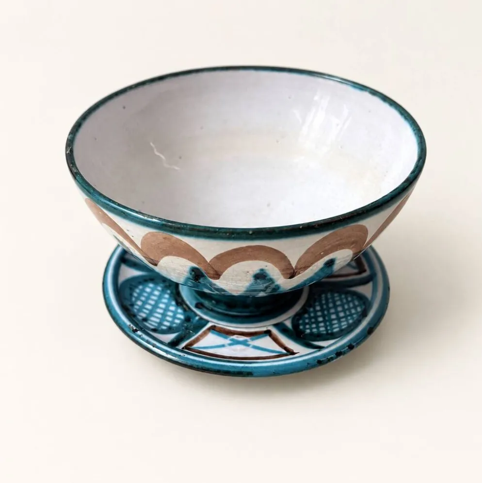 Bol et soucoupe en céramique par Robert Picault, motif zigzag, années 1960.