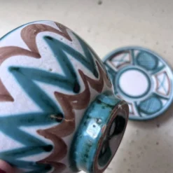 Bol et soucoupe en céramique par Robert Picault, motif zigzag, années 1960.