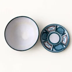 Bol et soucoupe en céramique par Robert Picault, motif zigzag, années 1960.