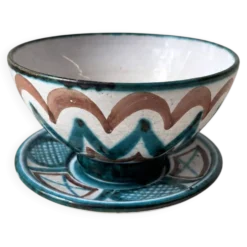 Bol et soucoupe en céramique par Robert Picault, motif zigzag, années 1960.