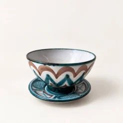 Bol et soucoupe en céramique par Robert Picault, motif zigzag, années 1960.