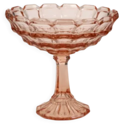 Bol à fruits en verre pressé rose rosaline Art Déco – Scailmont