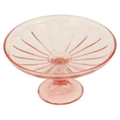 Bol à fruits haut Art Déco rose en verre dépression 28 cm
