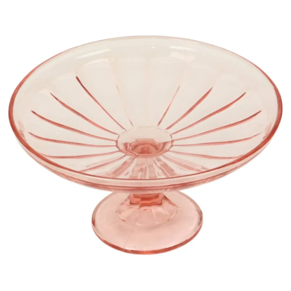 Bol à fruits haut Art Déco rose en verre dépression 28 cm