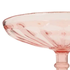 Bol à fruits haut Art Déco rose en verre dépression 28 cm