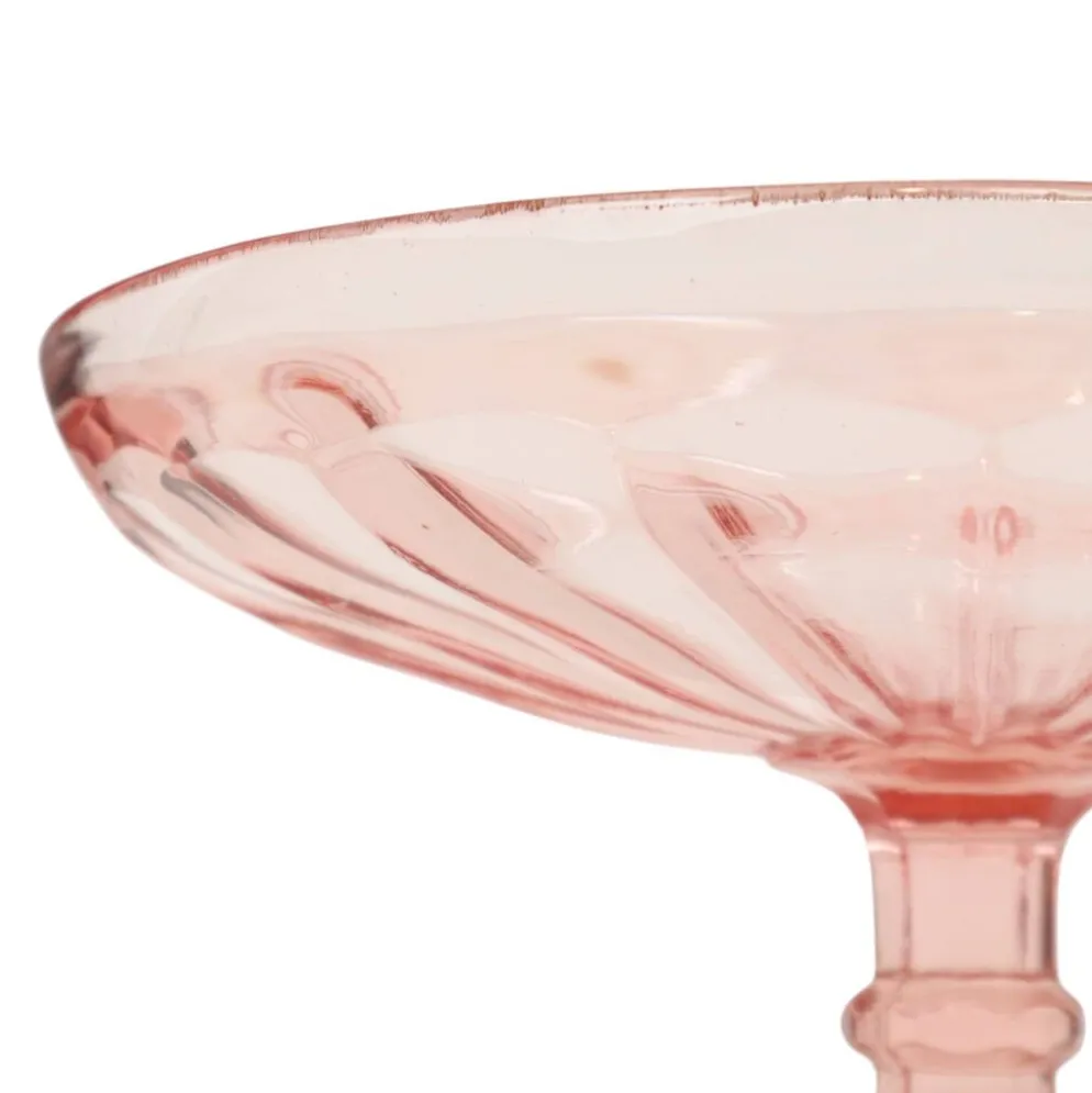 Bol à fruits haut Art Déco rose en verre dépression 28 cm