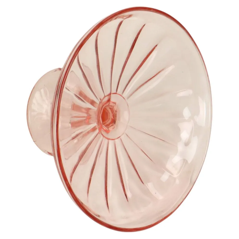 Bol à fruits haut Art Déco rose en verre dépression 28 cm