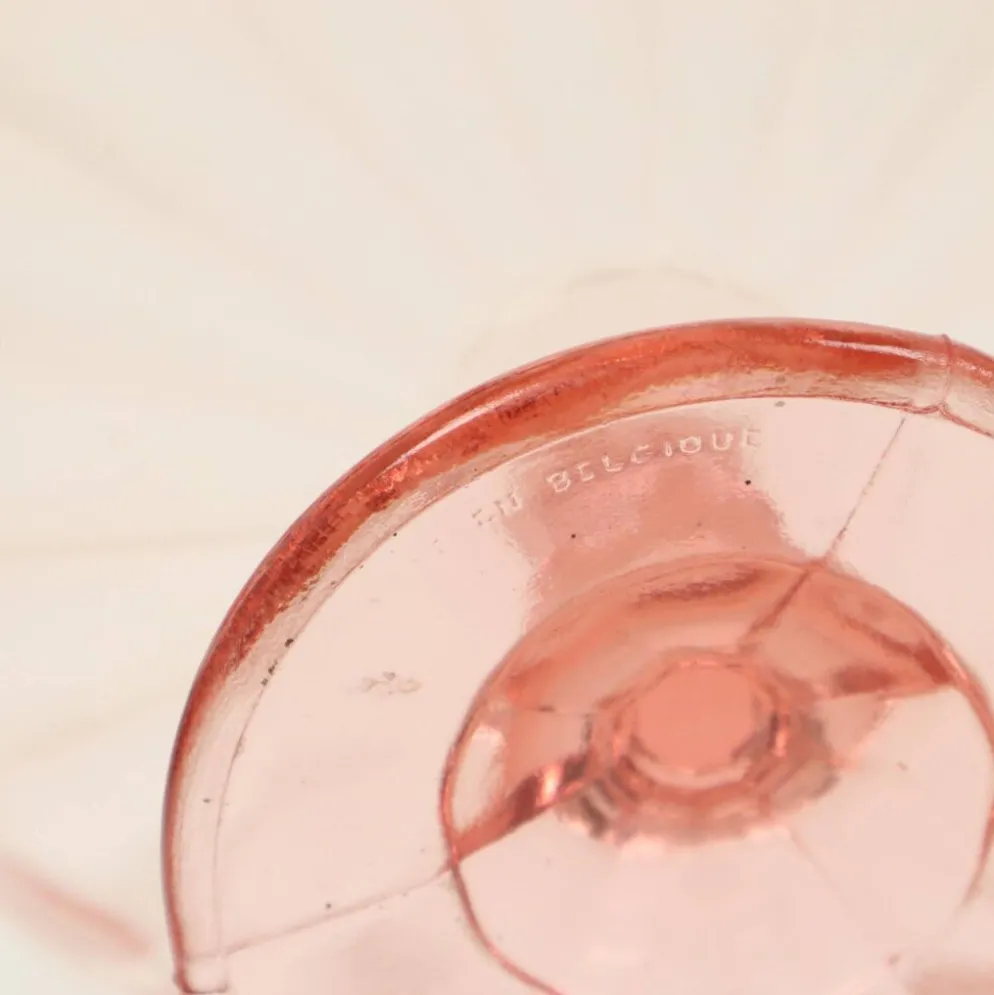 Bol à fruits haut Art Déco rose en verre dépression 28 cm