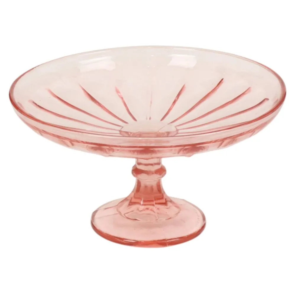 Bol à fruits haut Art Déco rose en verre dépression 28 cm