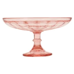 Bol à fruits haut Art Déco rose en verre dépression 28 cm