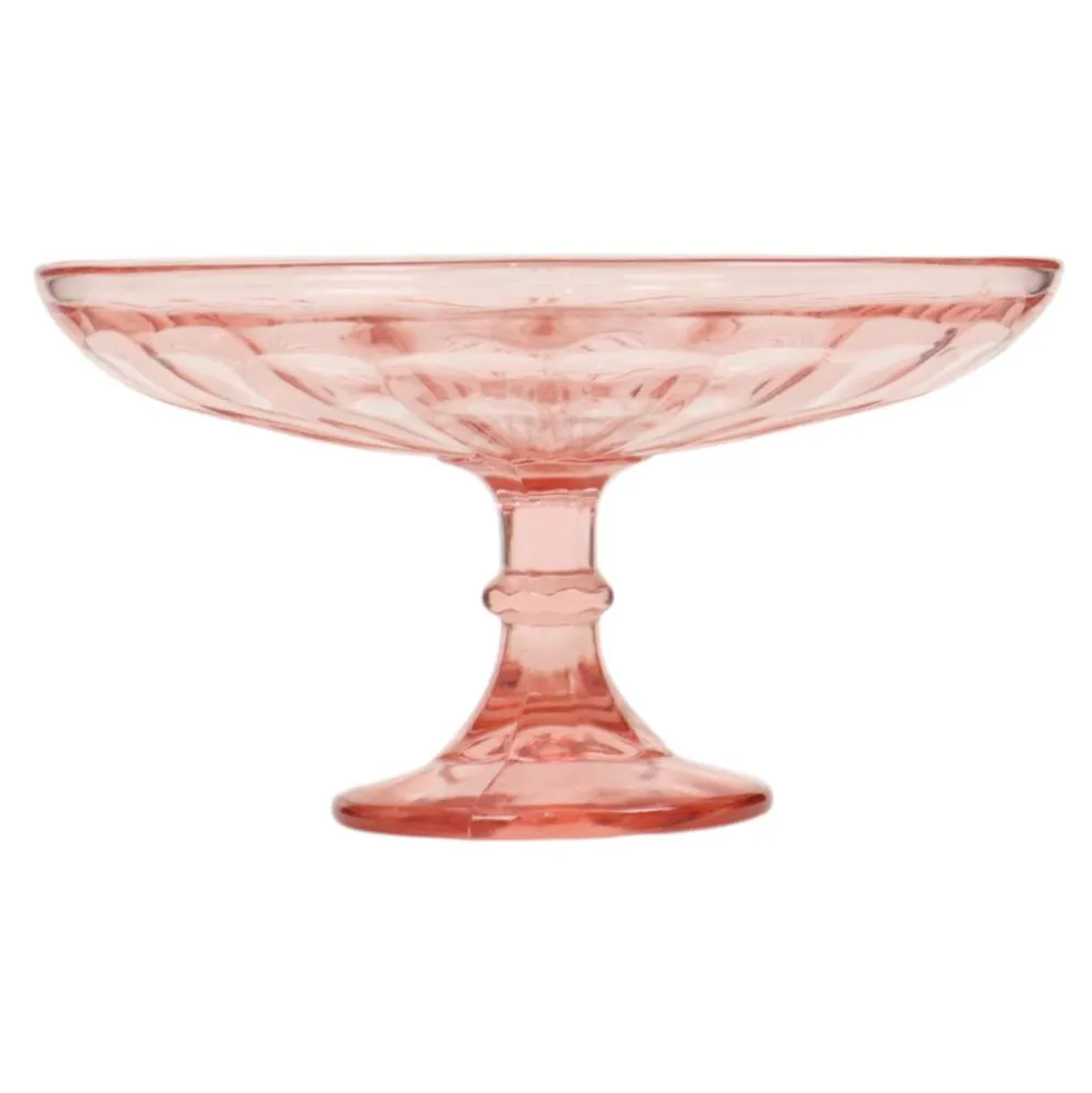 Bol à fruits haut Art Déco rose en verre dépression 28 cm
