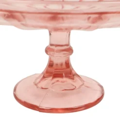 Bol à fruits haut Art Déco rose en verre dépression 28 cm
