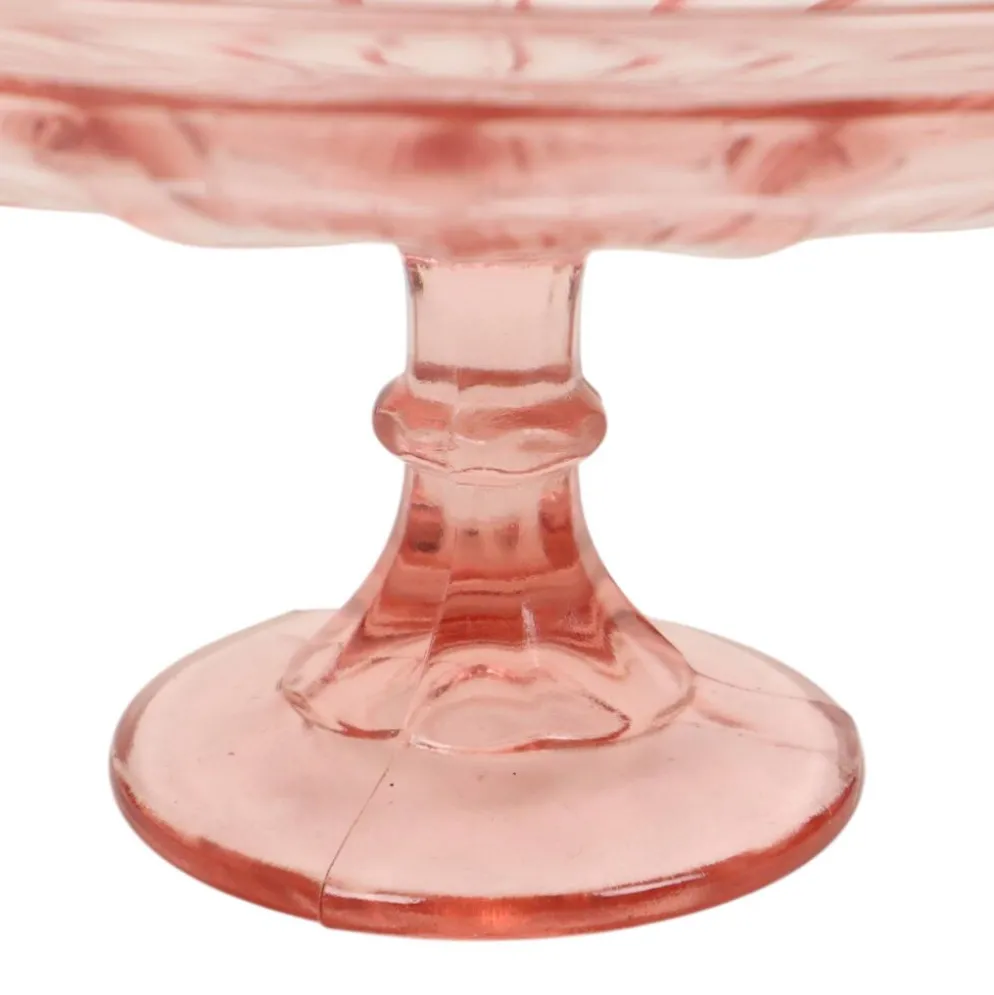 Bol à fruits haut Art Déco rose en verre dépression 28 cm