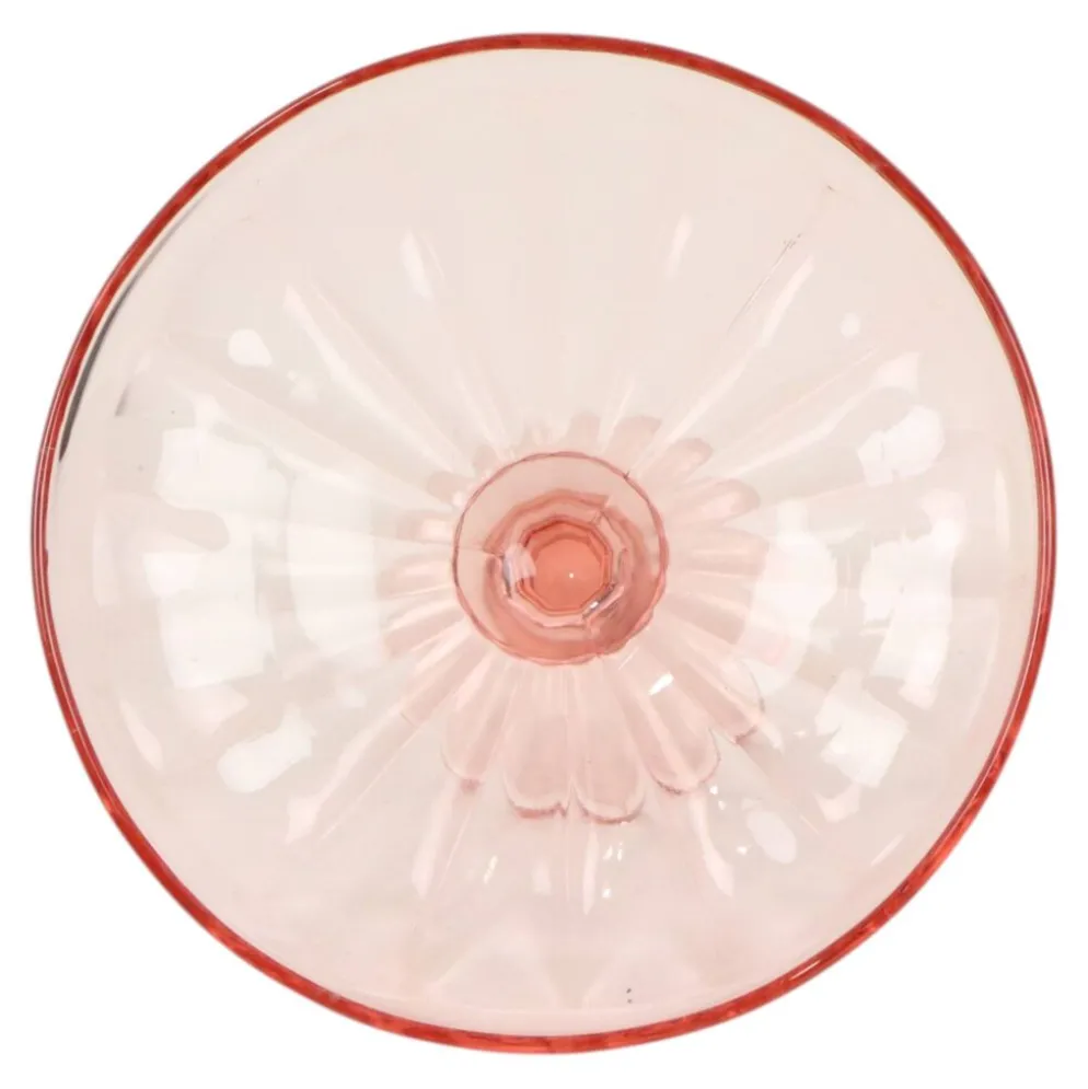 Bol à fruits haut Art Déco rose en verre dépression 28 cm