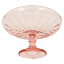 Bol à fruits haut Art Déco rose en verre dépression 28 cm