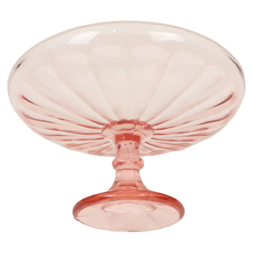 Bol à fruits haut Art Déco rose en verre dépression 28 cm