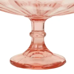 Bol à fruits haut Art Déco rose en verre dépression 28 cm