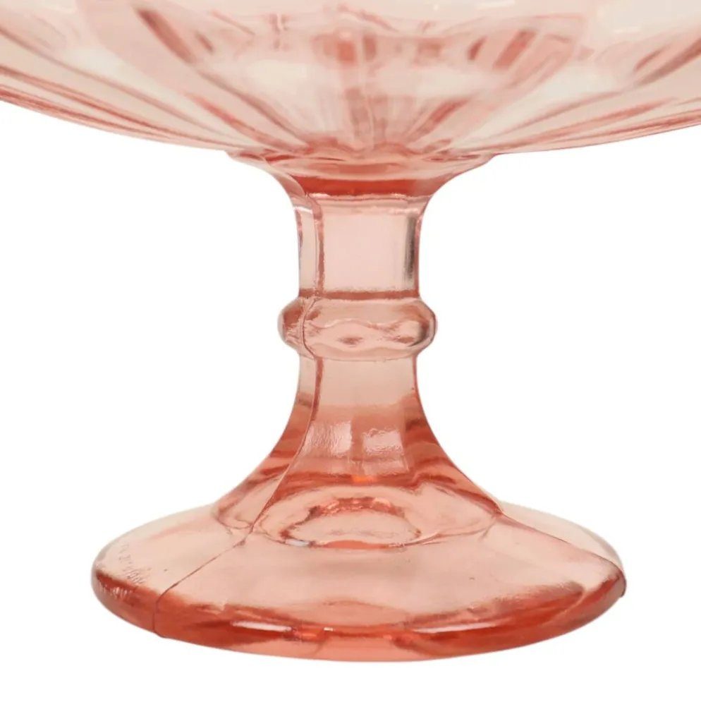 Bol à fruits haut Art Déco rose en verre dépression 28 cm