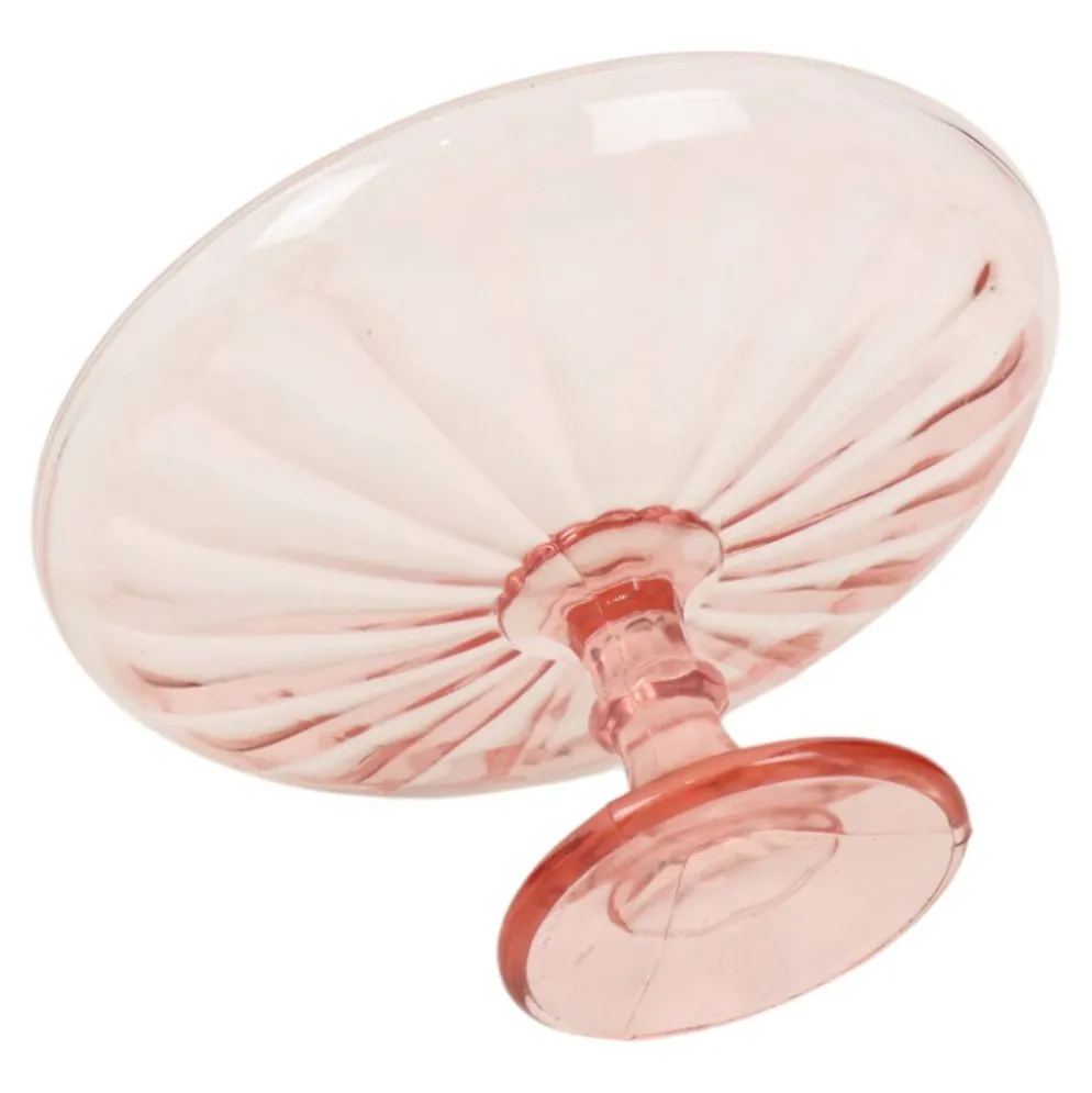 Bol à fruits haut Art Déco rose en verre dépression 28 cm
