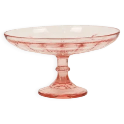 Bol à fruits haut Art Déco rose en verre dépression 28 cm