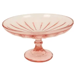 Bol à fruits haut Art Déco rose en verre dépression 28 cm