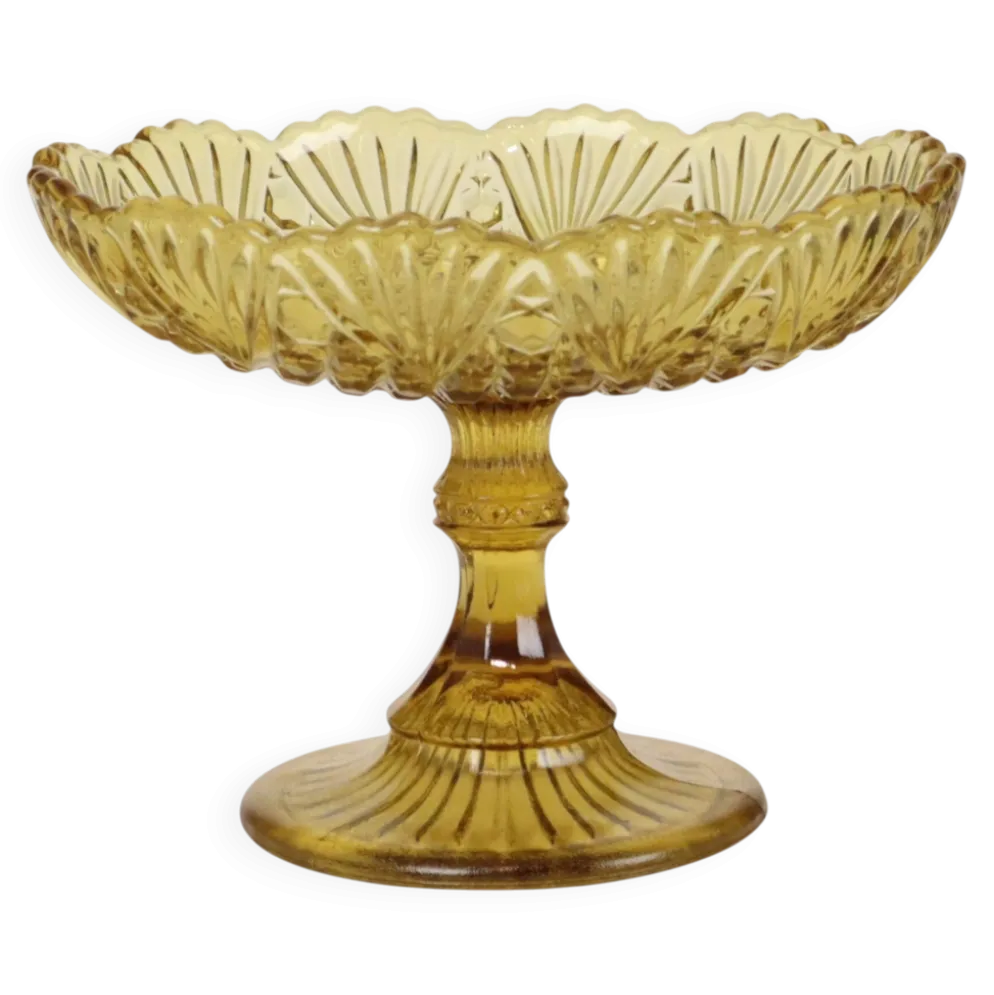 Bol à fruits haut en verre dépression ambre Art Déco 17 cm