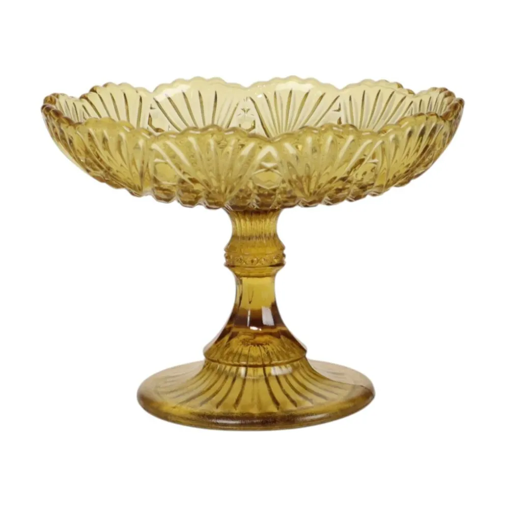 Bol à fruits haut en verre dépression ambre Art Déco 17 cm