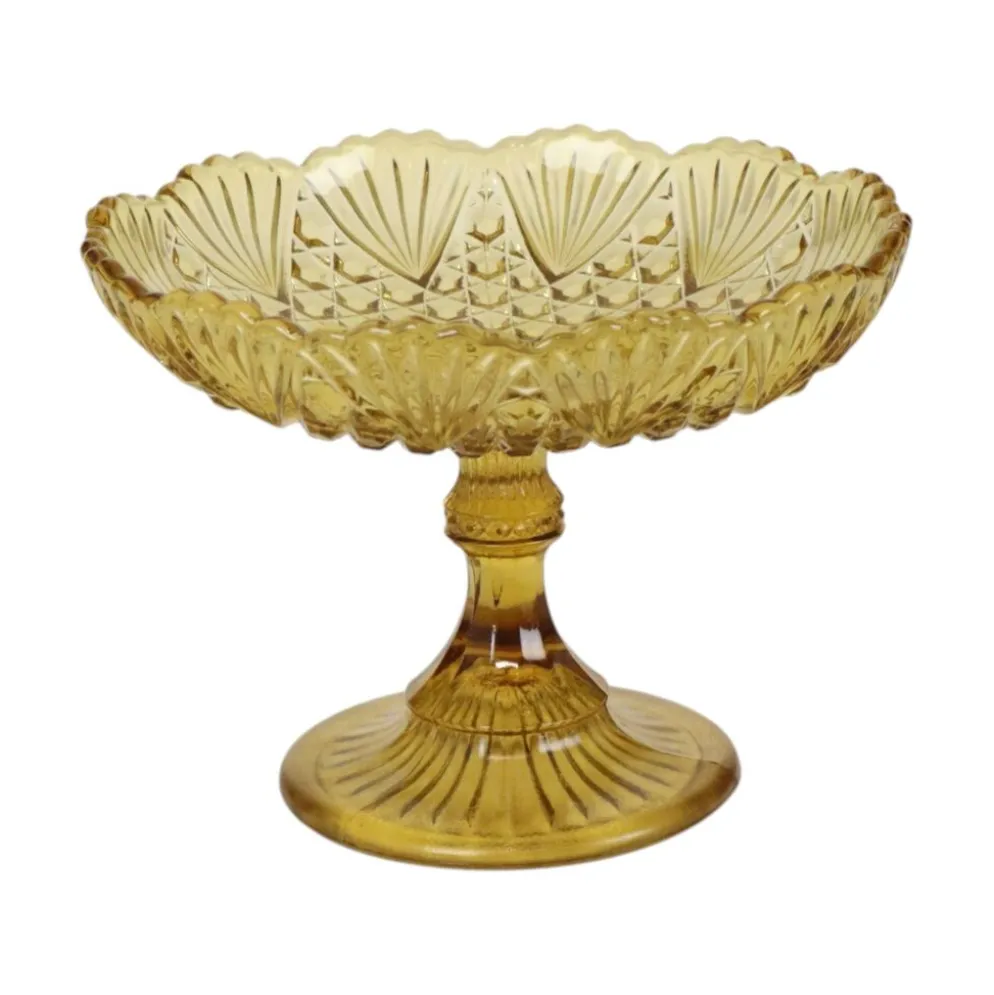 Bol à fruits haut en verre dépression ambre Art Déco 17 cm