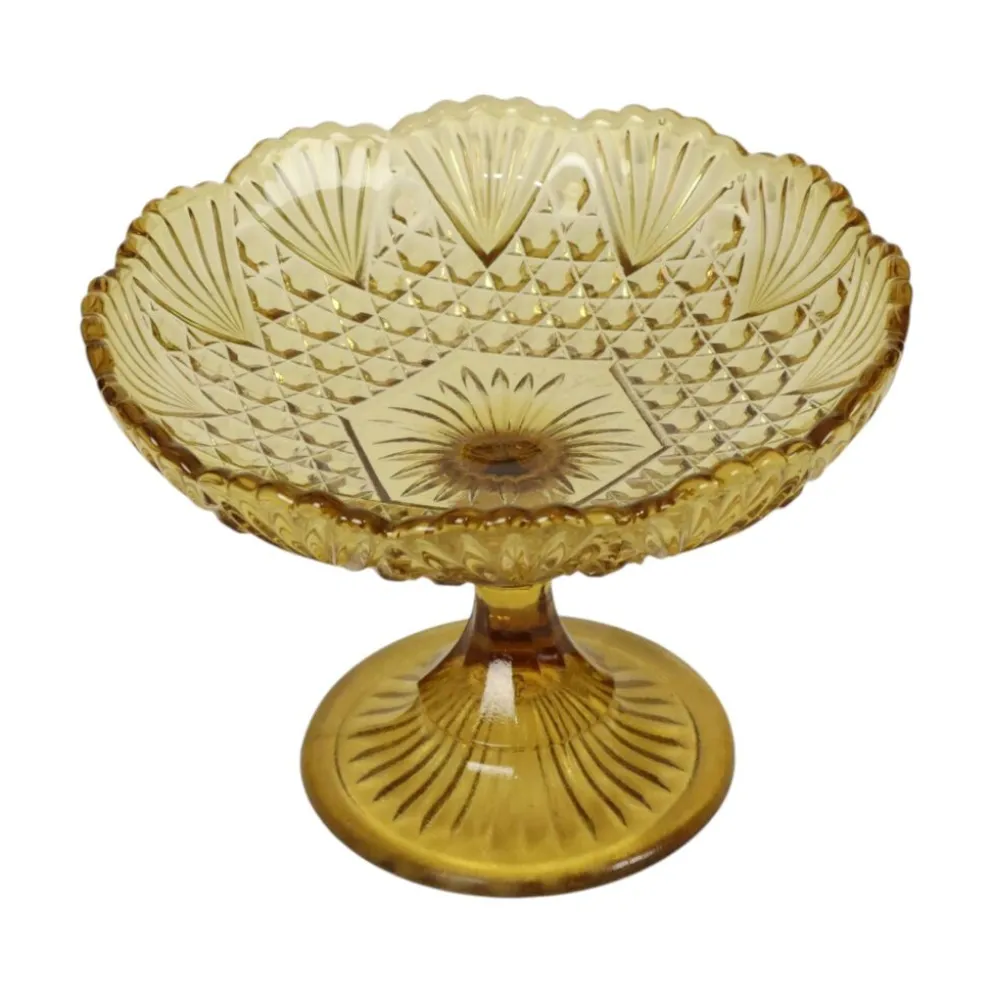 Bol à fruits haut en verre dépression ambre Art Déco 17 cm