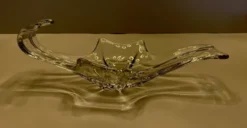 Bol ovale centre de table en cristal Baccarat France signé 32 cm vintage