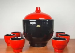 Bol à punch et tasses en céramique allemande de l'Ouest de style mid-century moderne de Jasba, années 1960, ensemble de 7.