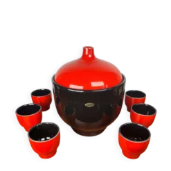 Bol à punch et tasses en céramique allemande de l'Ouest de style mid-century moderne de Jasba, années 1960, ensemble de 7.