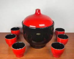 Bol à punch et tasses en céramique allemande de l'Ouest de style mid-century moderne de Jasba, années 1960, ensemble de 7.