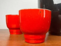 Bol à punch et tasses en céramique allemande de l'Ouest de style mid-century moderne de Jasba, années 1960, ensemble de 7.