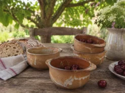 4 bols à oreilles en grès flammé artisanal vintage