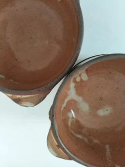 4 bols à oreilles en grès flammé artisanal vintage