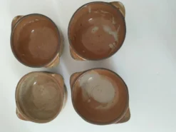 4 bols à oreilles en grès flammé artisanal vintage