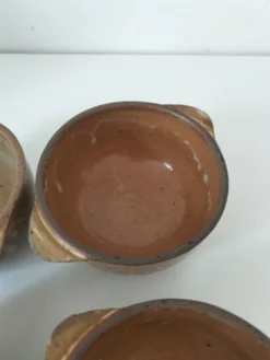 4 bols à oreilles en grès flammé artisanal vintage